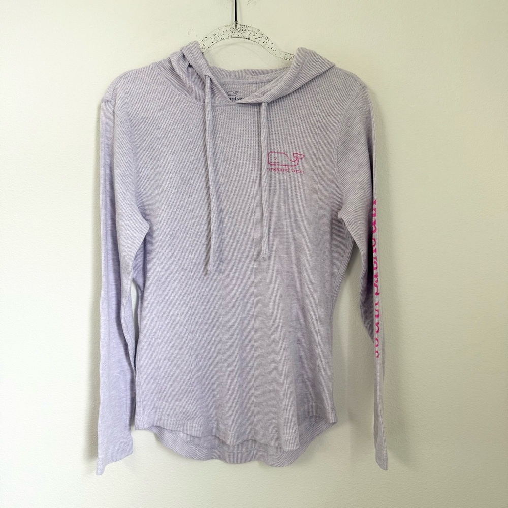 Vineyard Vines Purple Waffle Net Long-Sleeve Hoodie Tee Whale Size M Casual Fall